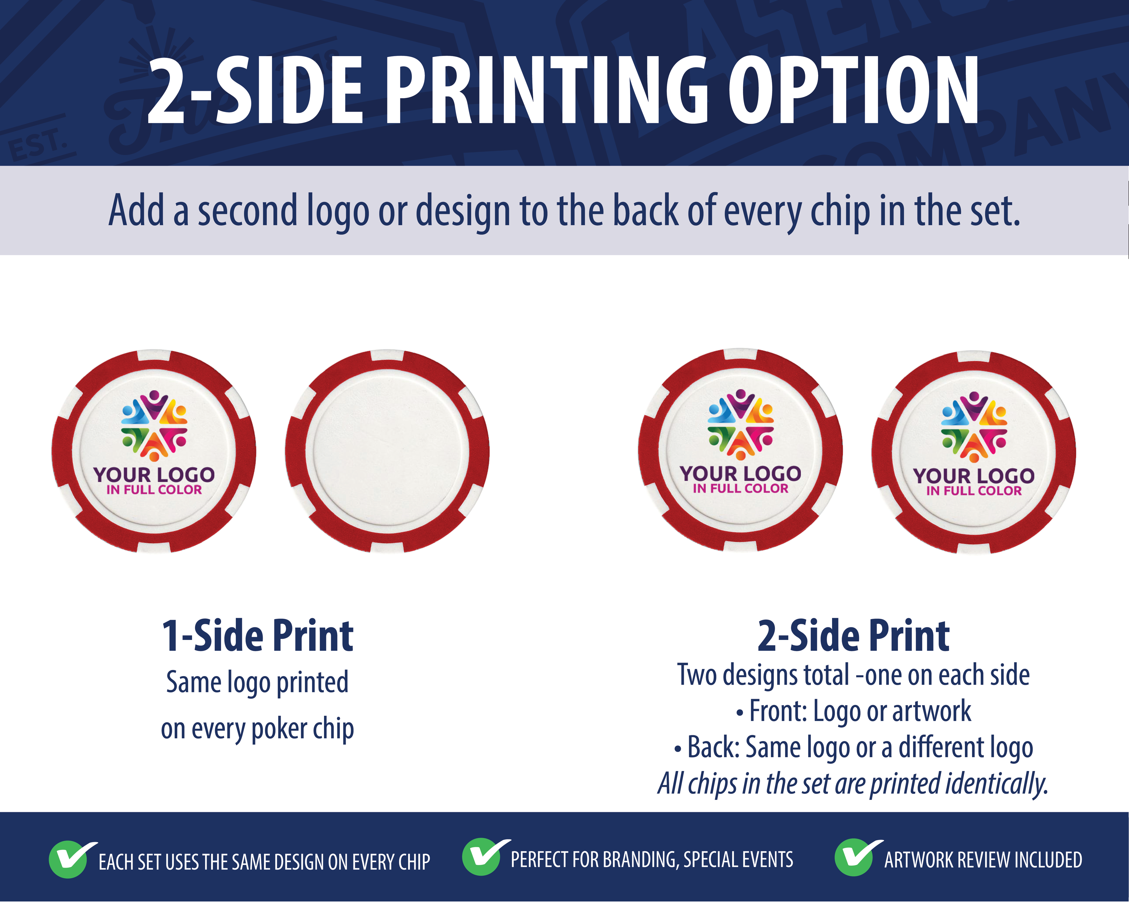 Custom Printed Poker Chips (6-Stripe A) - Set of 20 - Full Color UV Print