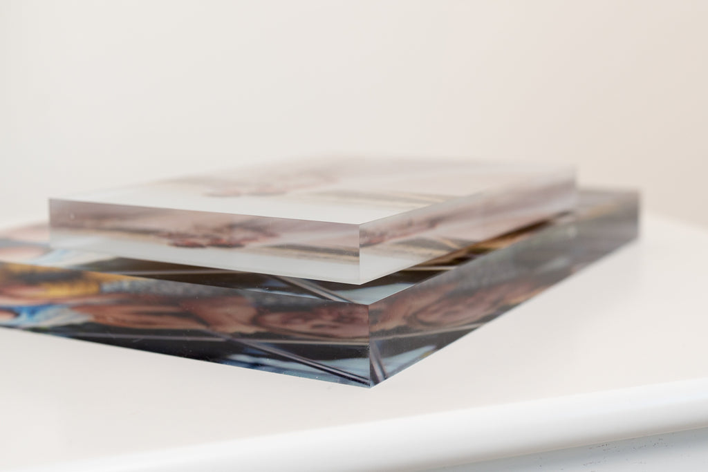 Diamond-polished edge detail on a 1 inch cast acrylic block