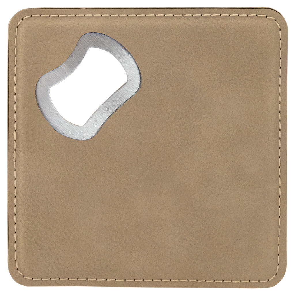 Custom Leatherette Bottle Opener Coaster — Light Brown