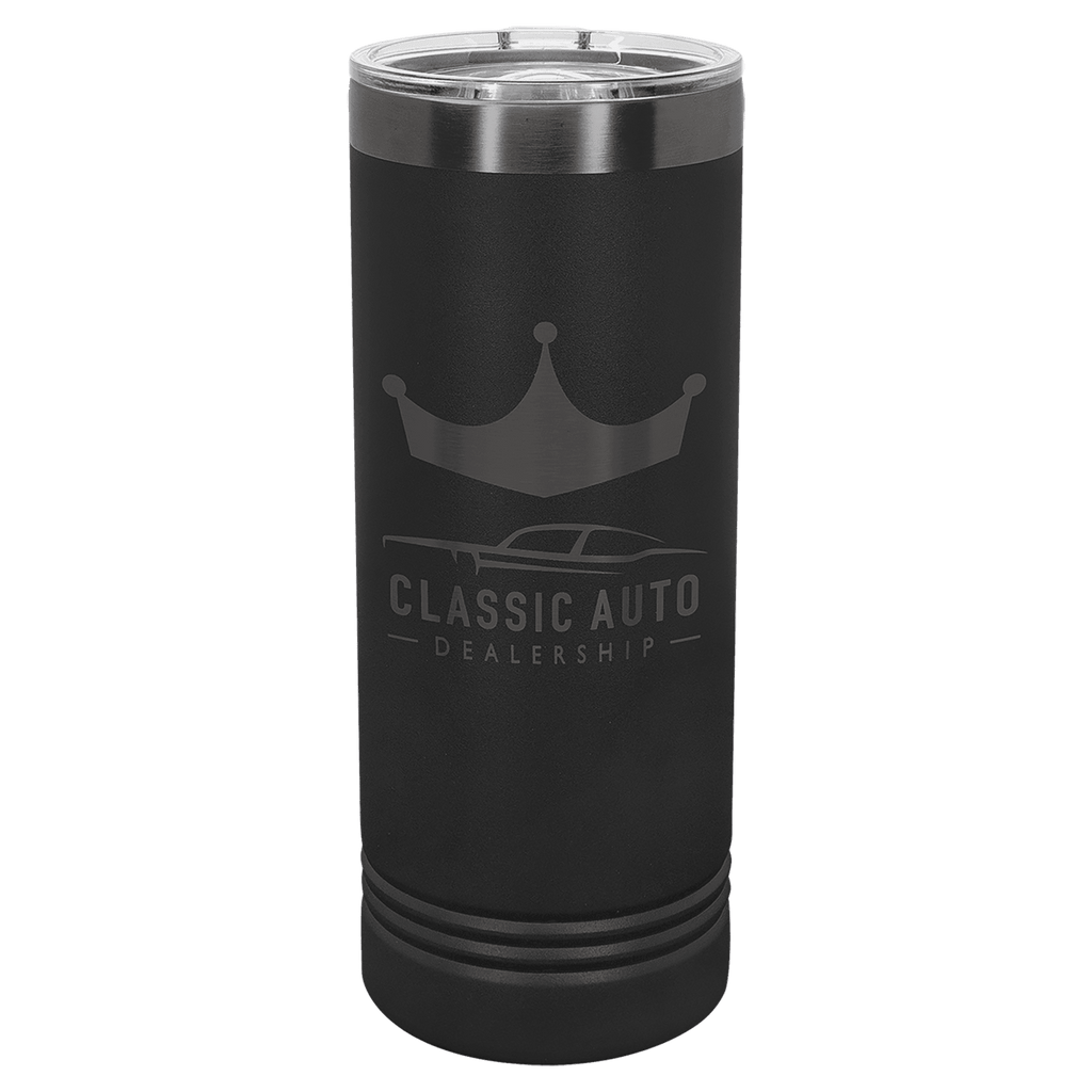 Custom Engraved 22oz Skinny Tumbler – Ghost Black Ion-Plated Stainless Steel — Black
