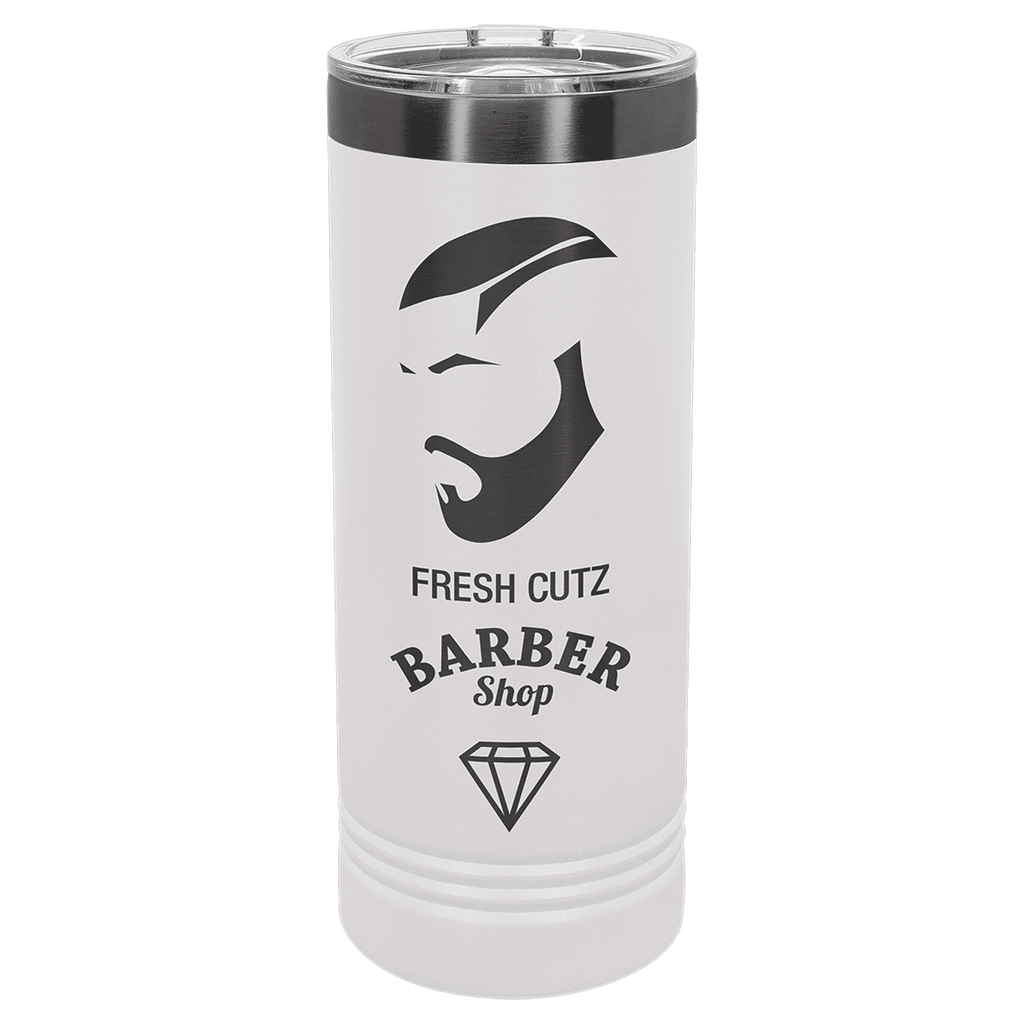 Custom Engraved 22oz Skinny Tumbler – Ghost Black Ion-Plated Stainless Steel — White