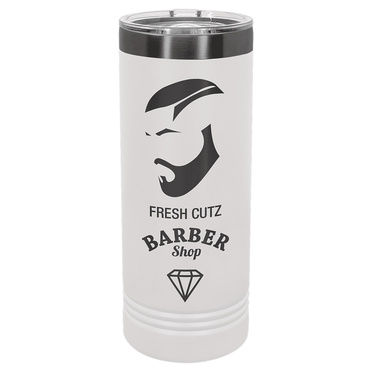 Custom Engraved 22oz Skinny Tumbler – Ghost Black Ion-Plated Stainless Steel — White