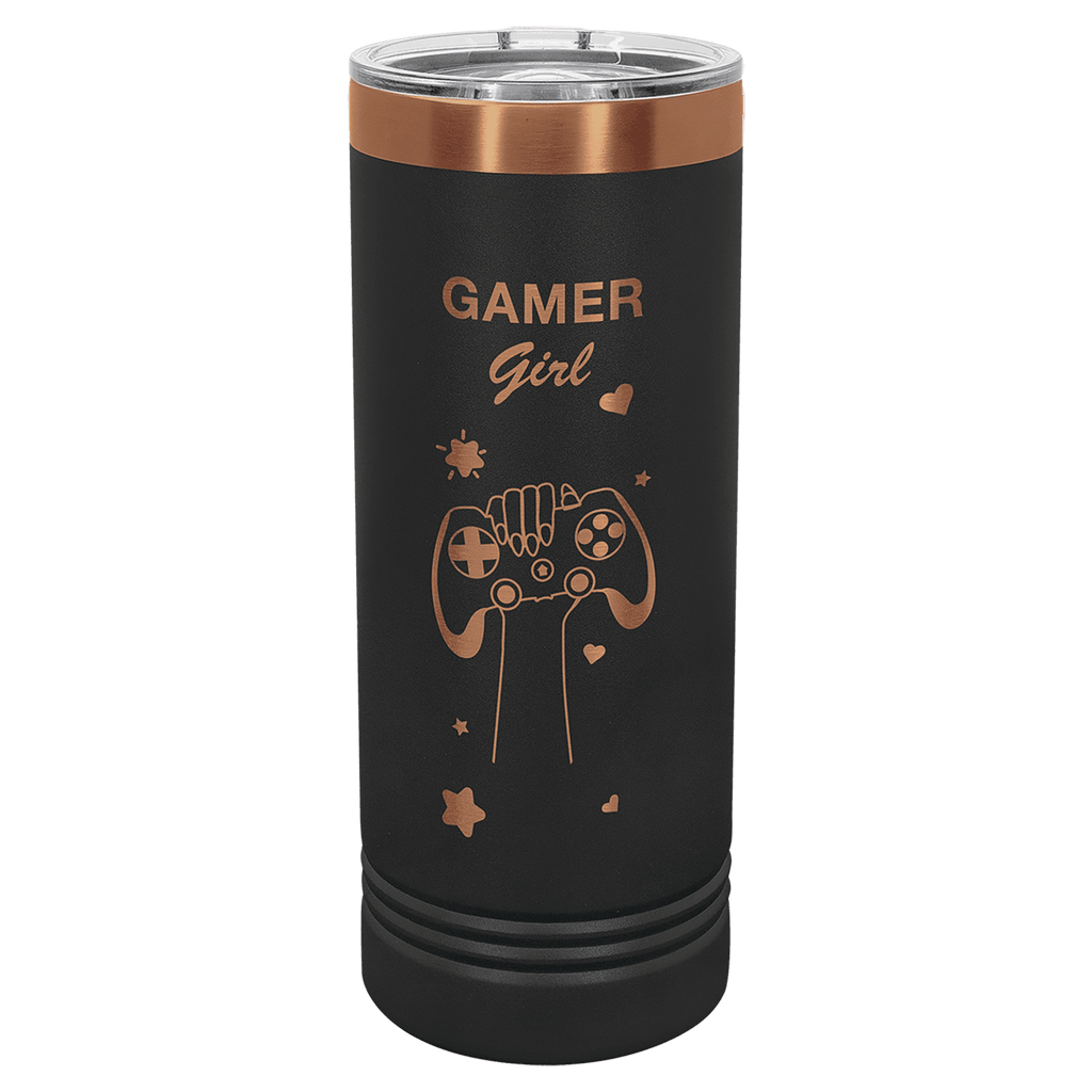 Custom Engraved 22oz Skinny Tumbler – Rose Gold Ion-Plated Stainless Steel — Black
