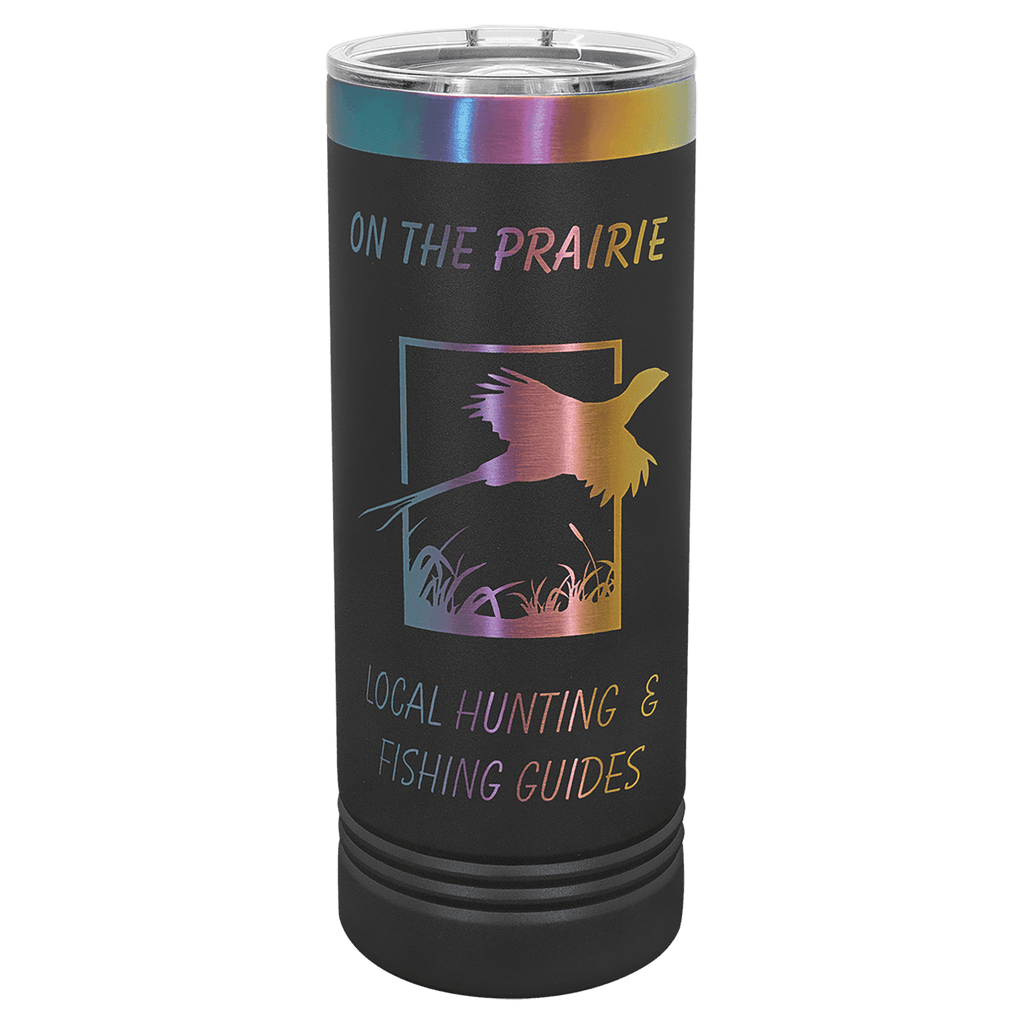 Custom Engraved 22oz Skinny Tumbler – Prism Rainbow Ion-Plated Stainless Steel — Black