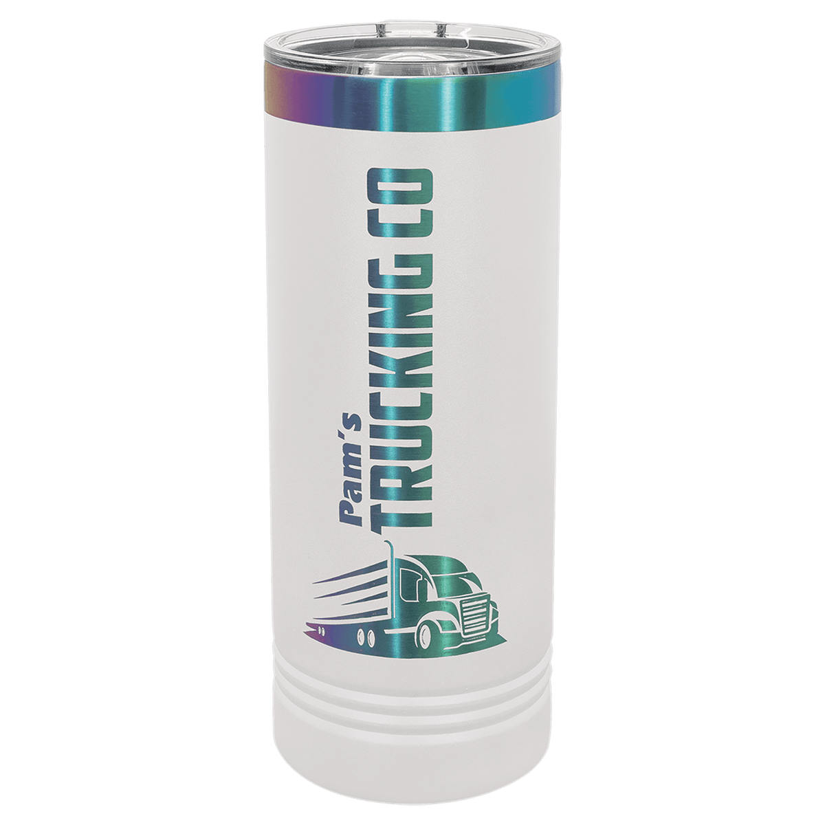 Custom Engraved 22oz Skinny Tumbler – Prism Rainbow Ion-Plated Stainless Steel — White