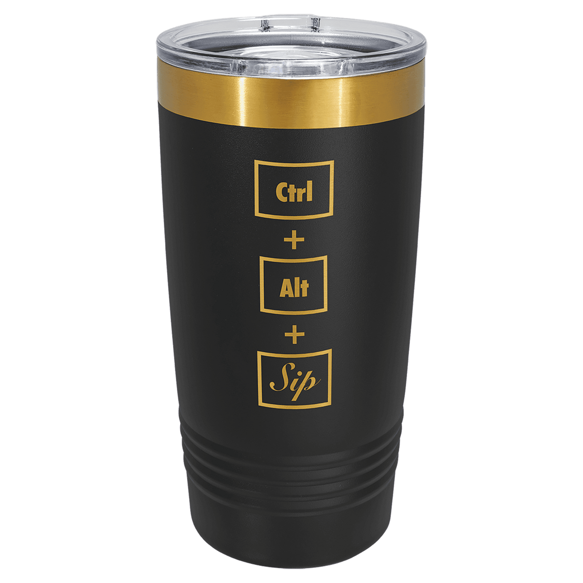 Custom Engraved 20oz Tumbler – Bright Gold Ion-Plated Stainless Steel — Black