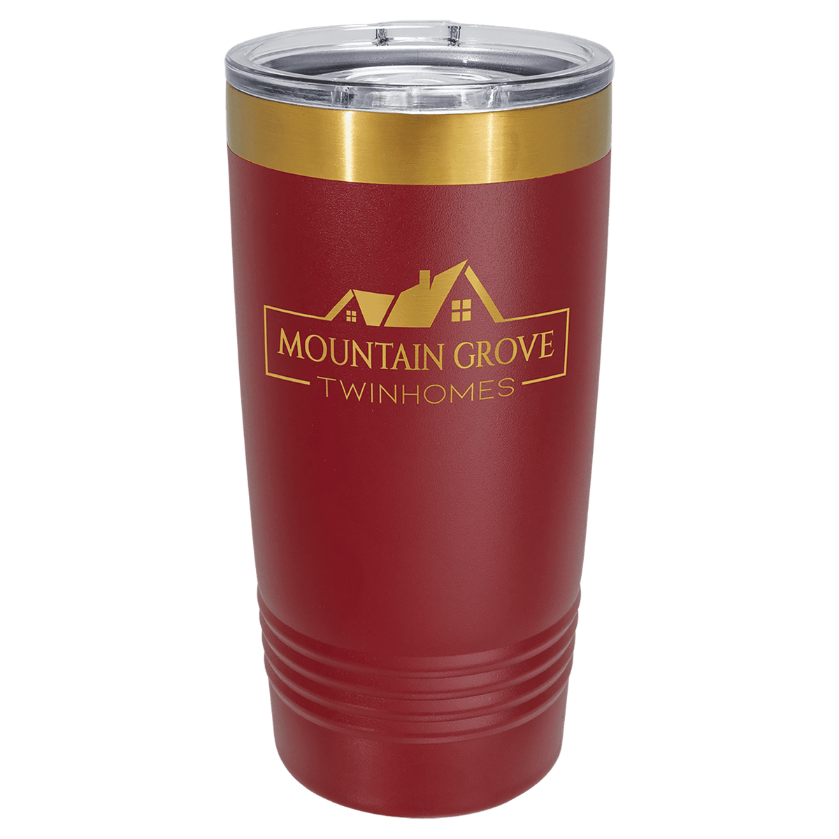 Custom Engraved 20oz Tumbler – Bright Gold Ion-Plated Stainless Steel — Maroon