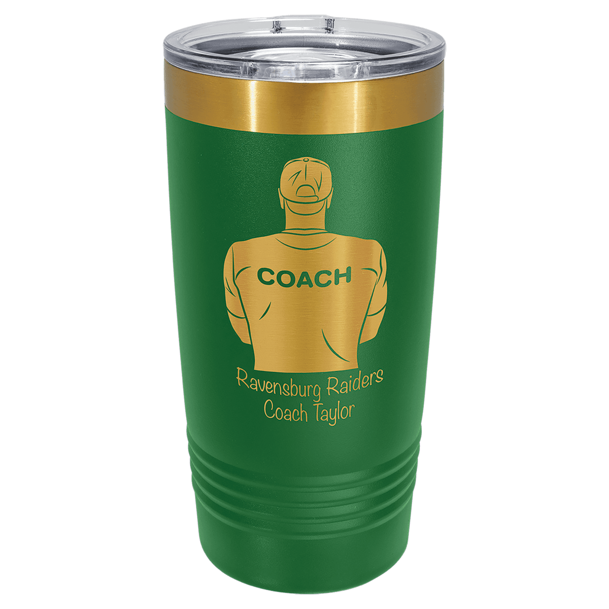 Custom Engraved 20oz Tumbler – Bright Gold Ion-Plated Stainless Steel — Green