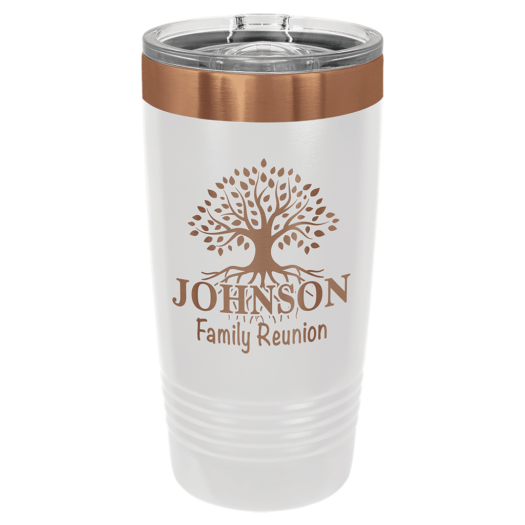 Custom Engraved 20oz Tumbler – Rose Gold Ion-Plated Stainless Steel — White