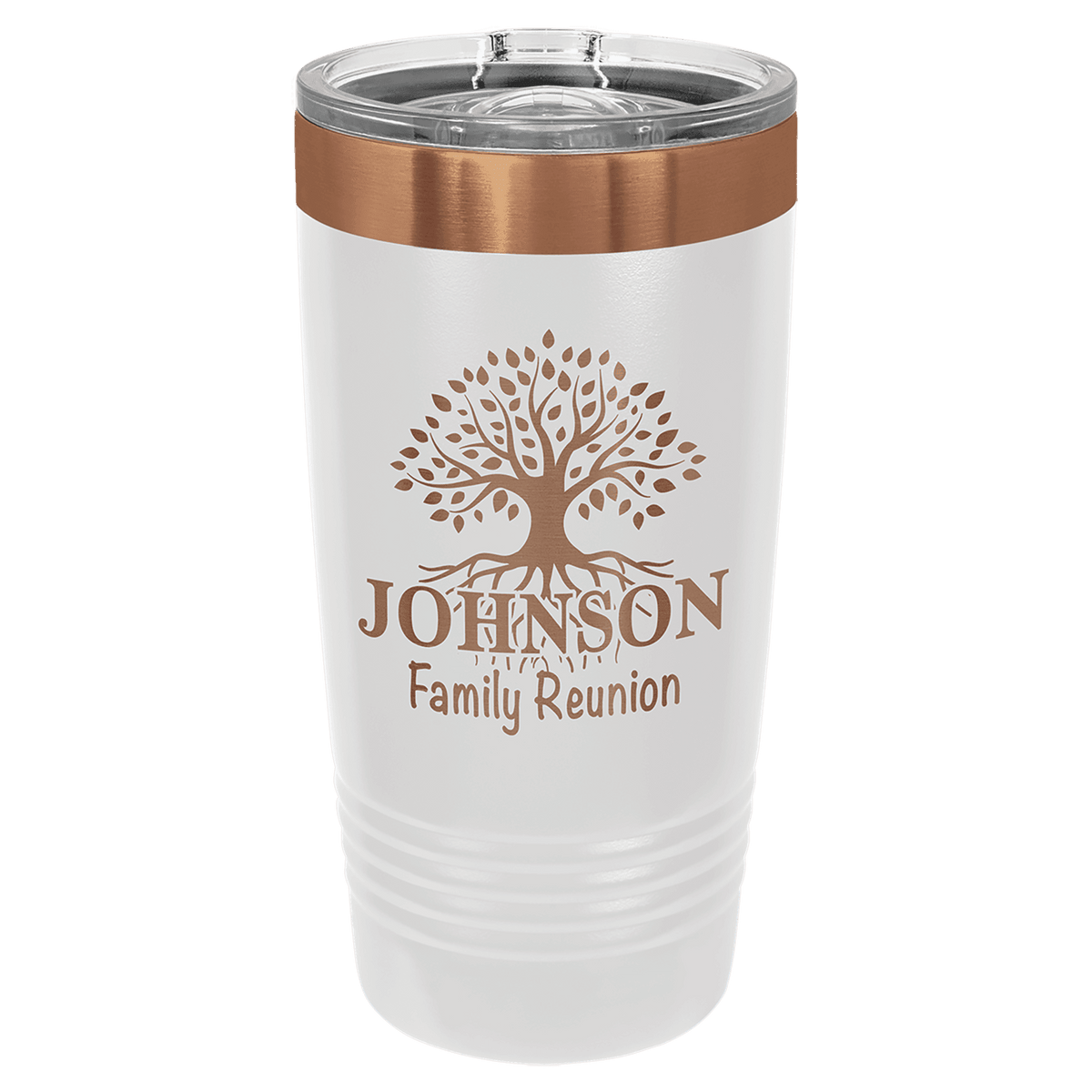 Custom Engraved 20oz Tumbler – Rose Gold Ion-Plated Stainless Steel — White