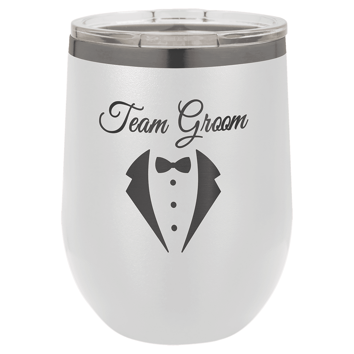Custom Engraved 12oz Wine Tumbler – Ghost Black Ion-Plated Stainless Steel — White