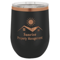 Custom Engraved 12oz Wine Tumbler – Rose Gold Ion-Plated Stainless Steel — Black
