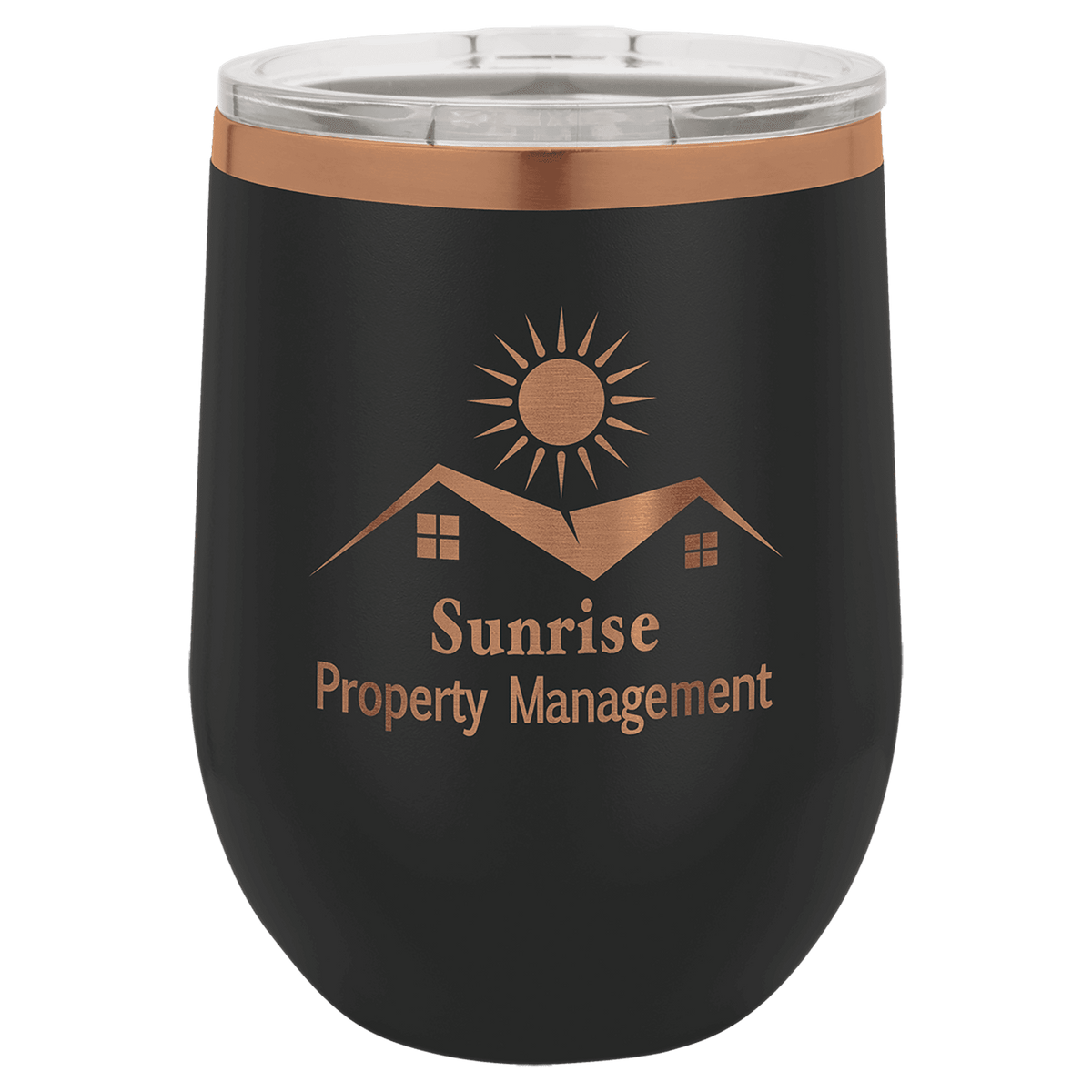 Custom Engraved 12oz Wine Tumbler – Rose Gold Ion-Plated Stainless Steel — Black