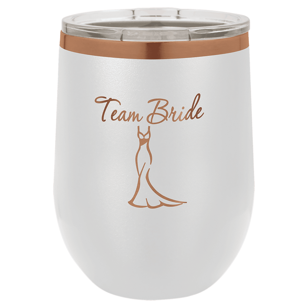 Custom Engraved 12oz Wine Tumbler – Rose Gold Ion-Plated Stainless Steel — White