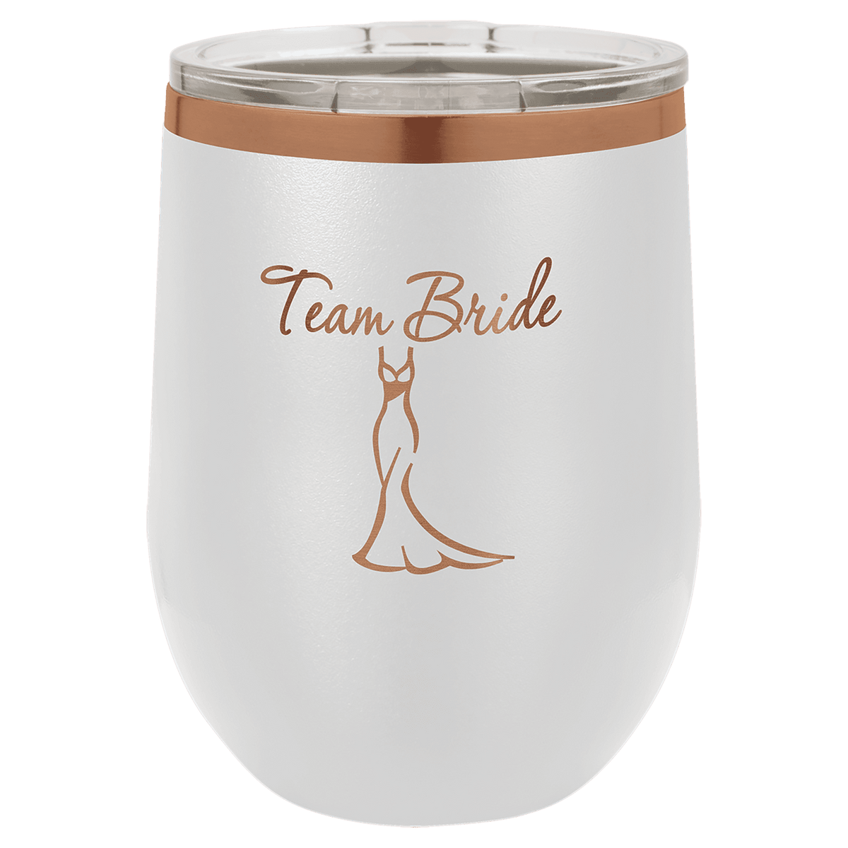 Custom Engraved 12oz Wine Tumbler – Rose Gold Ion-Plated Stainless Steel — White