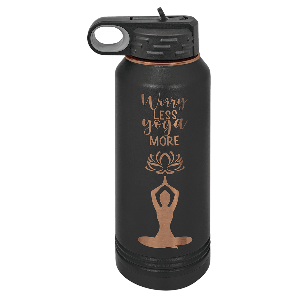 Custom Engraved 32oz Water Bottle – Rose Gold Ion-Plated Stainless Steel — Black