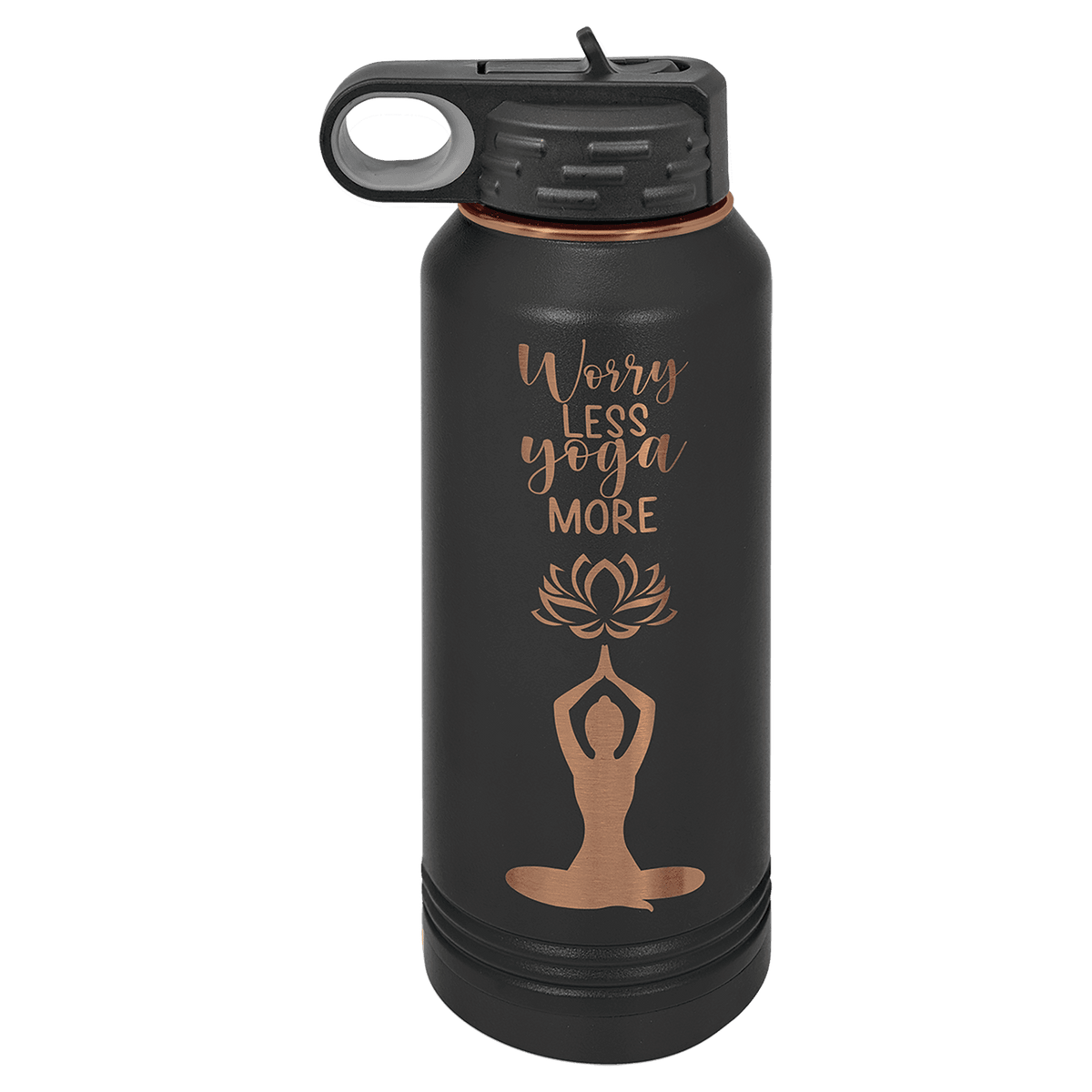 Custom Engraved 32oz Water Bottle – Rose Gold Ion-Plated Stainless Steel — Black