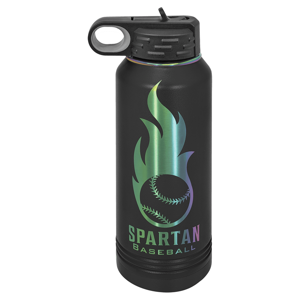 Custom Engraved 32oz Water Bottle – Prism Rainbow Ion-Plated Stainless Steel — Black