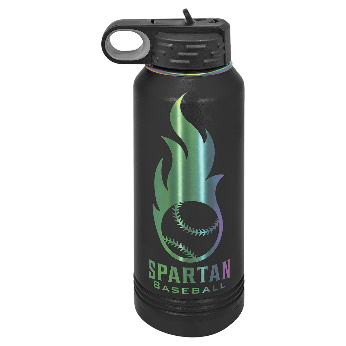 Custom Engraved 32oz Water Bottle – Prism Rainbow Ion-Plated Stainless Steel — Black