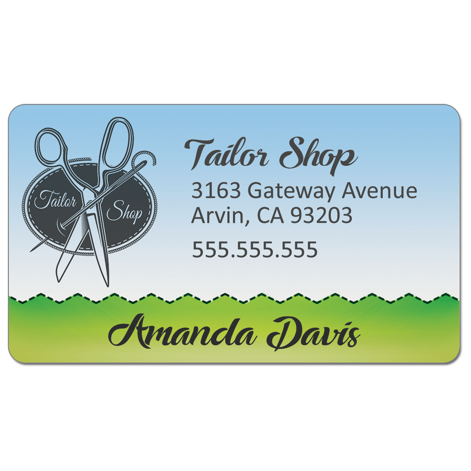 Full-color double-sided metal business card on white aluminum
