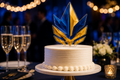 Full-color acrylic logo cake topper at a corporate event