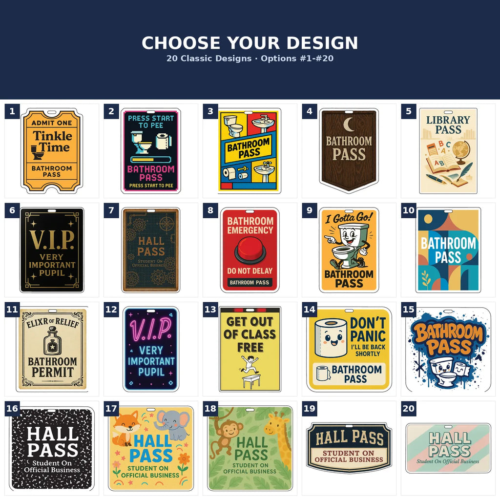 Bathroom / hall pass designs, options 1-20