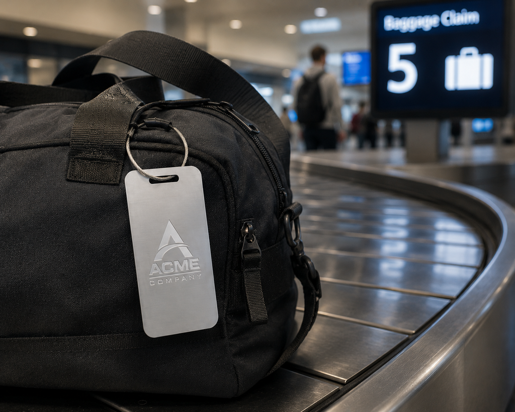 Personalized Metal Luggage Tag: Custom Text or Logo (Aluminum)