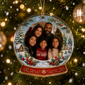 Personalized family photo in a snow-globe Christmas ornament frame