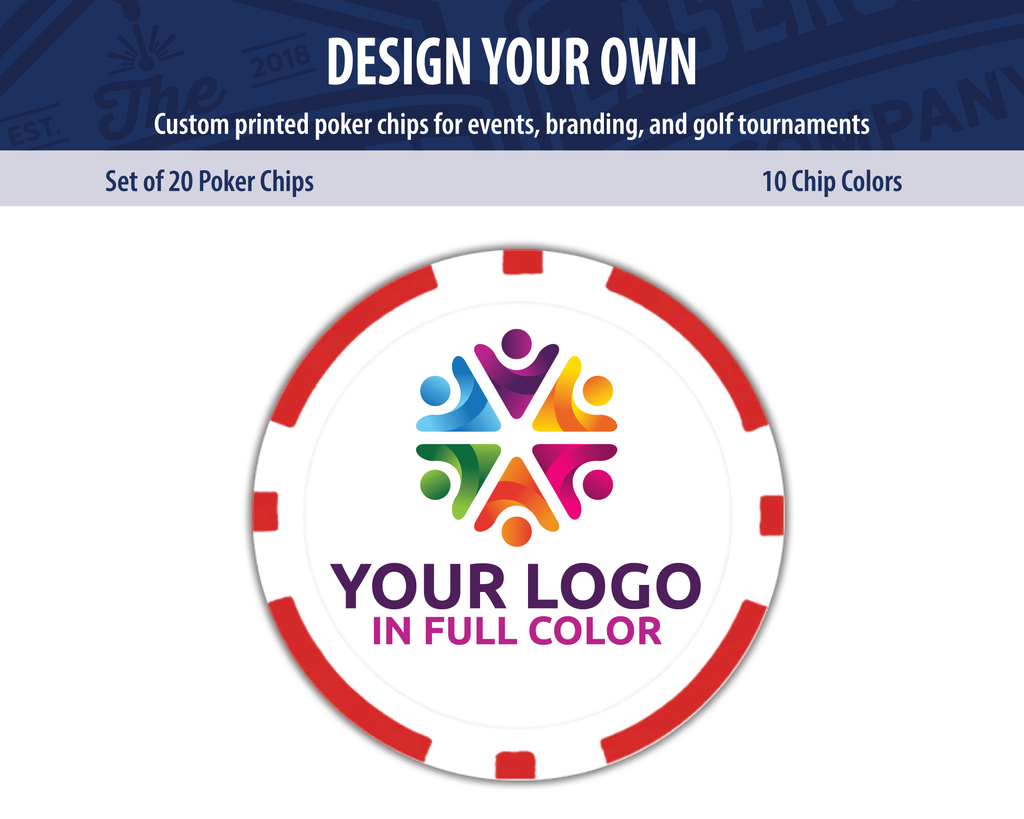 Custom 8-stripe poker chips with full-color UV printing