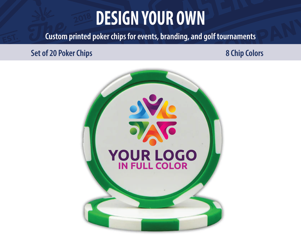Custom 6-stripe poker chips variant with full-color UV printing