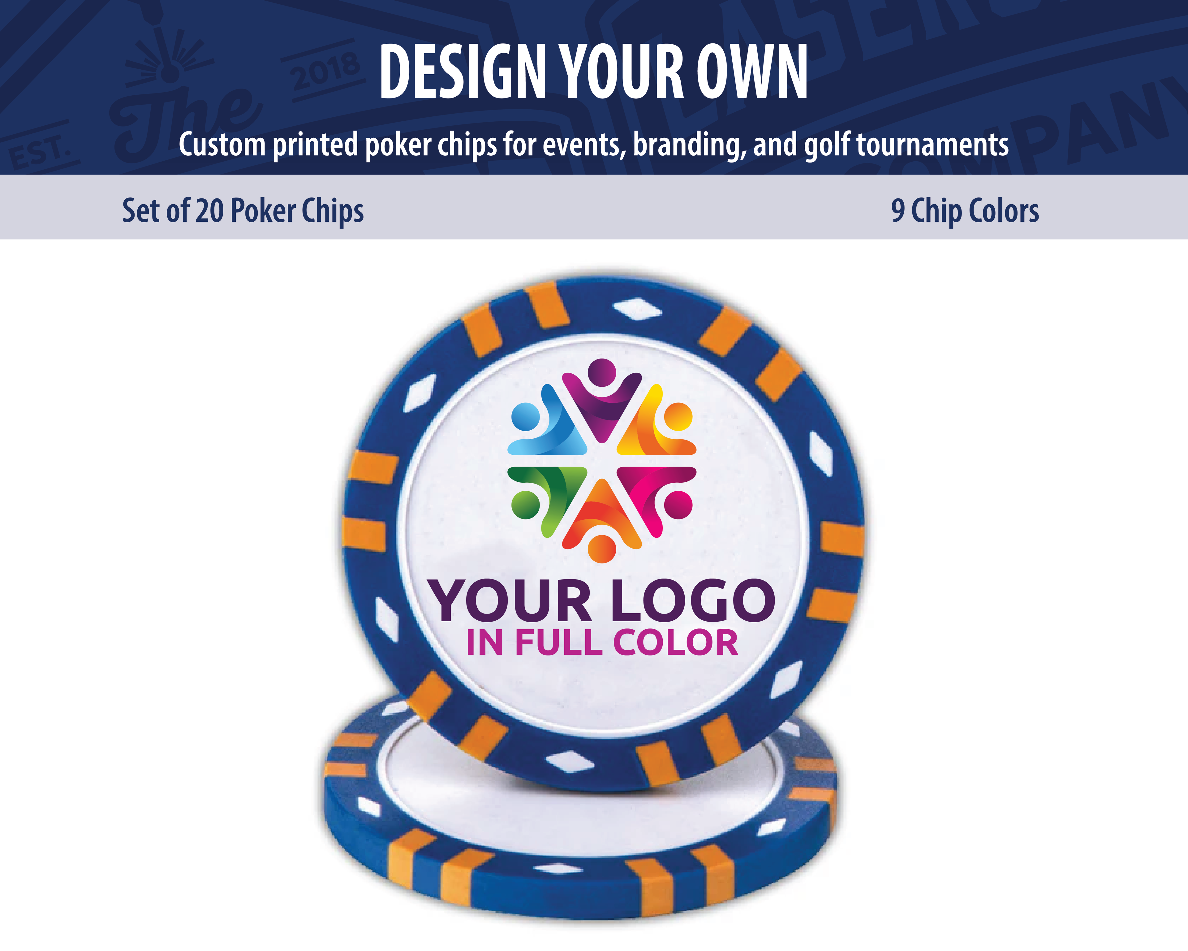 Custom 12-stripe poker chips with full-color UV printing