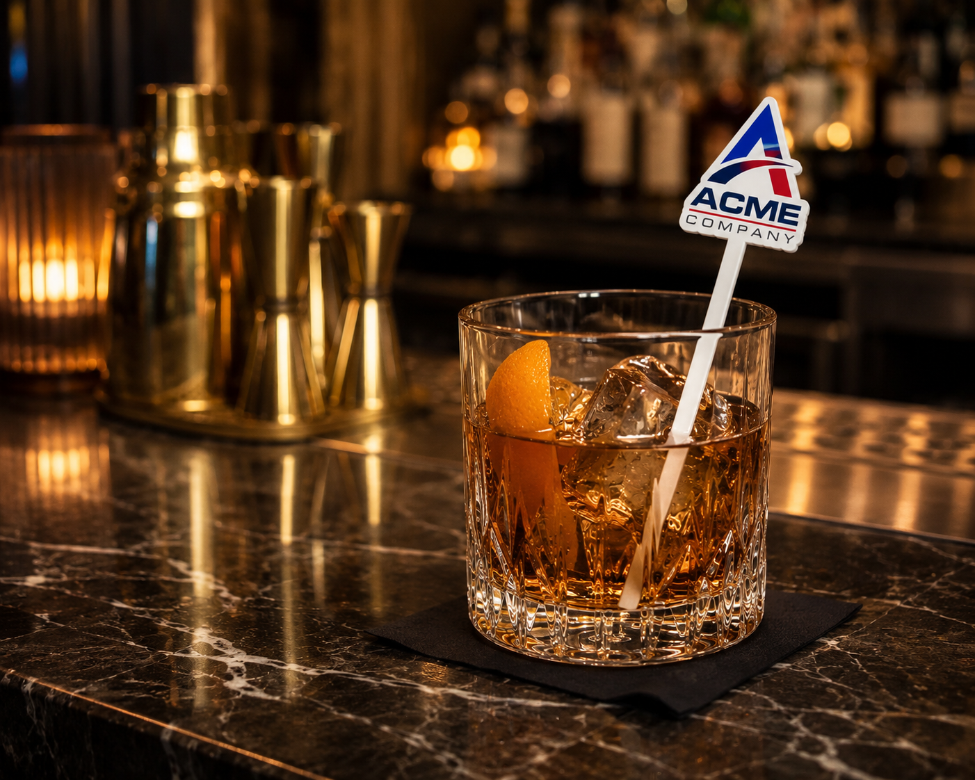 Custom acrylic cocktail stir stick — event use