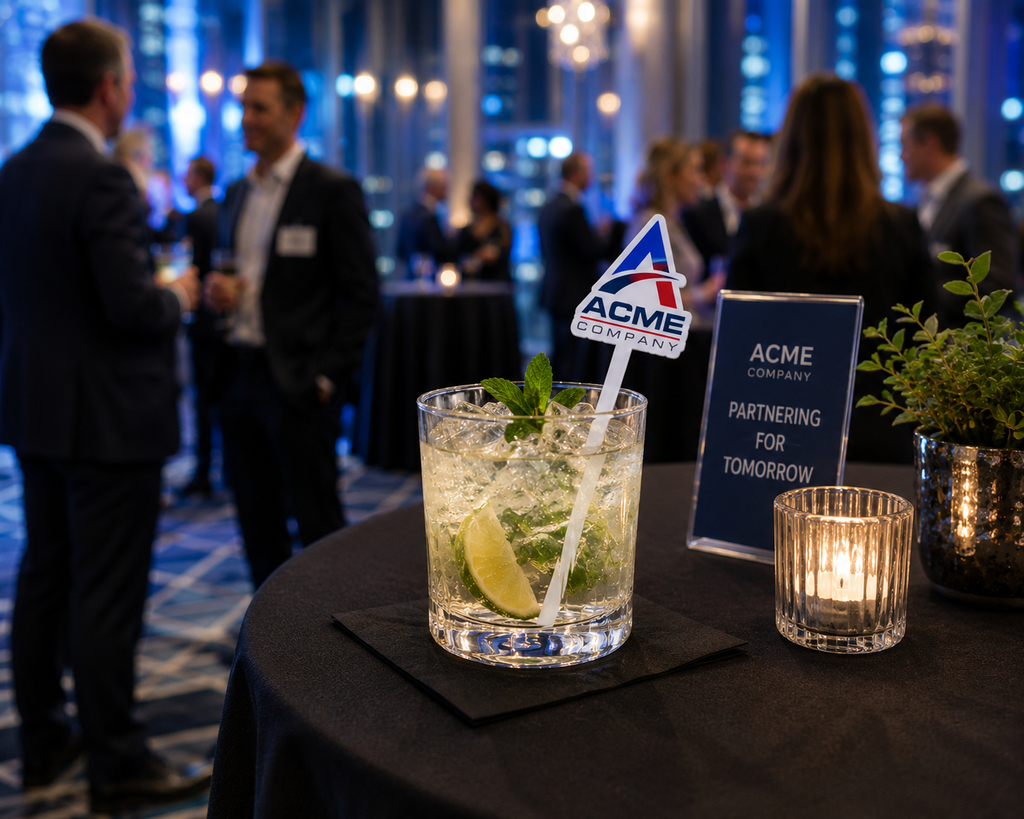 Custom acrylic cocktail stir stick — event use